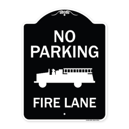 Signmission Designer Series-No Parking Fire Lane, Black & White Heavy-Gauge Aluminum, 24" x 18", BW-1824-9961 A-DES-BW-1824-9961